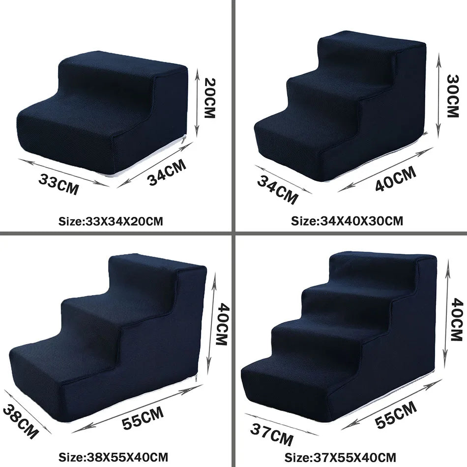 FanzyMarket pet stairs for dogs and cats, 3-step waterproof sponge ramp with washable, detachable design for easy use and comfort.