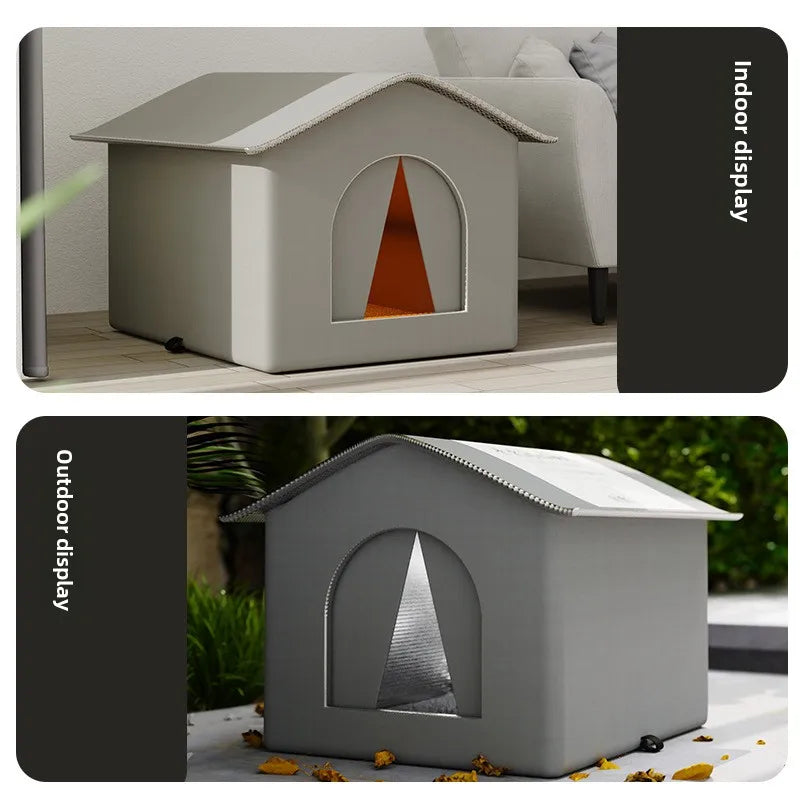 FanzyMarket waterproof foldable pet cave bed for small dogs, plush, winter warm, washable outdoor dog house, 33x33x33cm in blue.