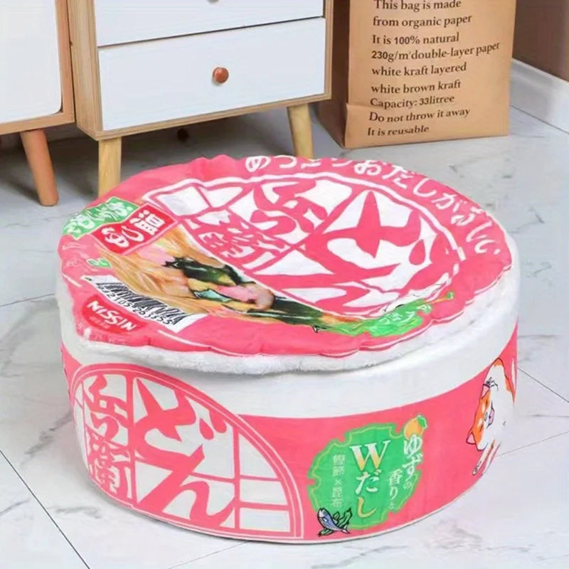 FanzyMarket cozy instant noodle pet bed for cats and small dogs, with removable cover, available in small and large sizes.