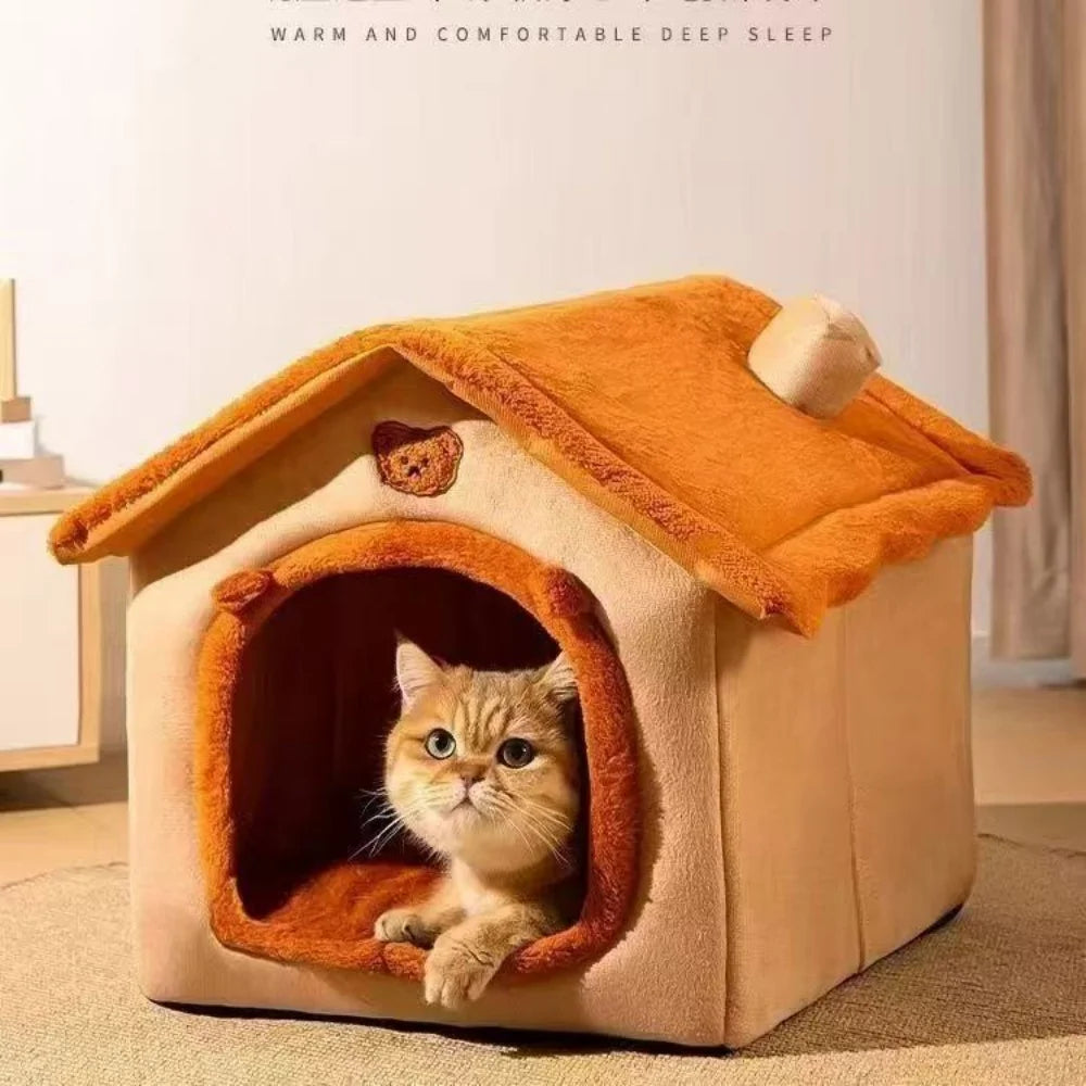 FanzyMarket all-season pet house bed with plush cave design, removable and washable for small dogs and cats.