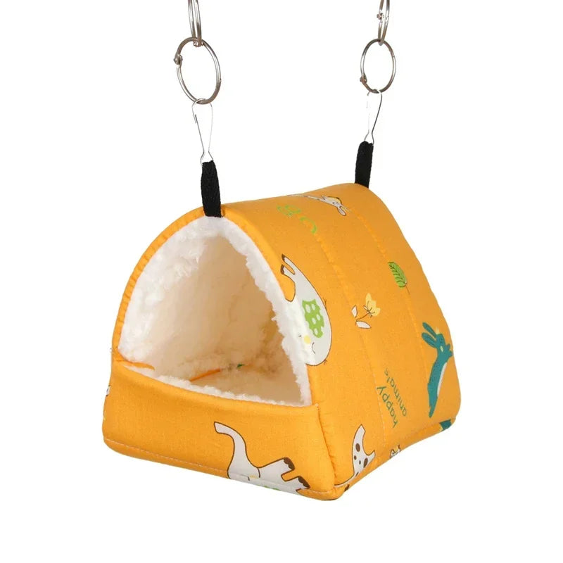 Cute printed hanging pet bed by FanzyMarket, mini nest for birds, hamsters, guinea pigs, rabbits, and squirrels, yellow color, 24x23x25cm.