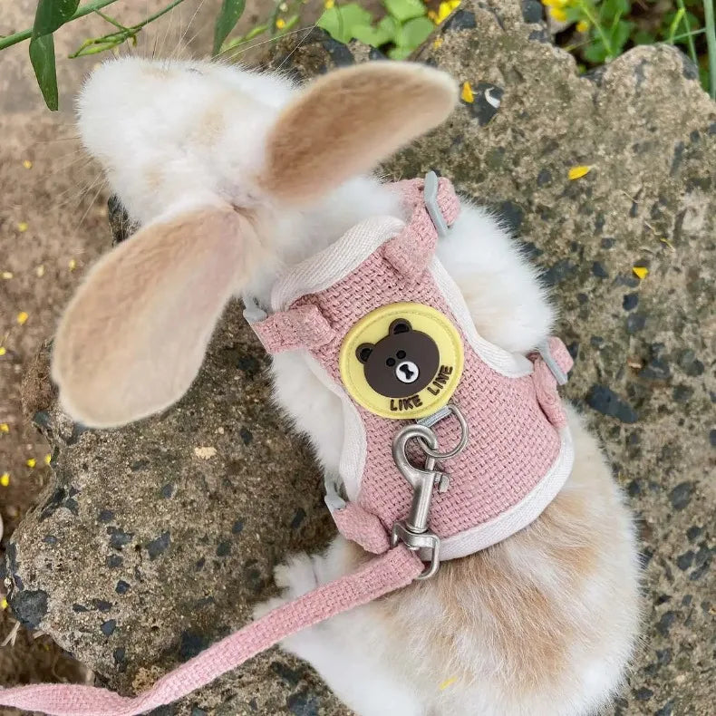 FanzyMarket cute rabbit and small pet harness and leash set, padded, adjustable for cats and rabbits, sizes S and M, comfortable fit.