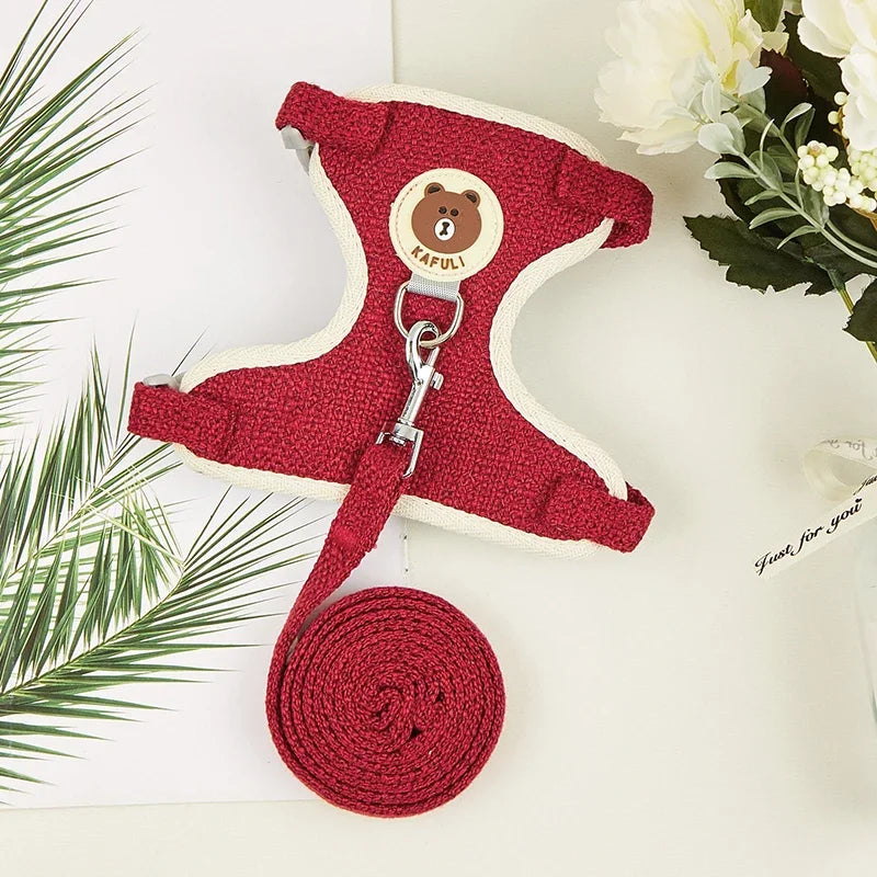FanzyMarket cute rabbit and small pet harness and leash set, padded, adjustable for cats and rabbits, sizes S and M, in natural setting.