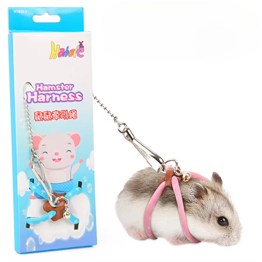 Pink adjustable small pet harness and leash with bell for hamsters, rats, mice, guinea pigs, and ferrets from FanzyMarket.