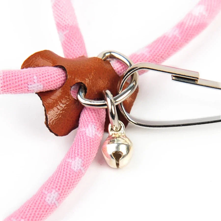 Pink adjustable small pet harness and leash with bell for hamsters, rats, mice, guinea pigs, and ferrets by FanzyMarket.