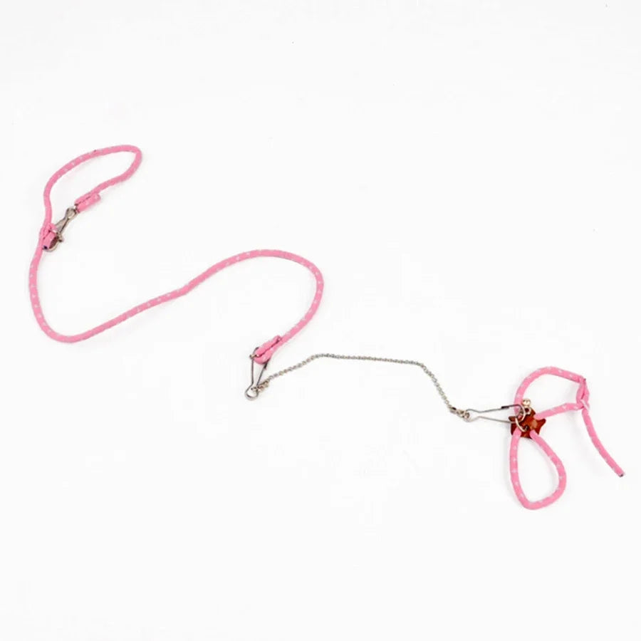 Pink adjustable small pet harness and leash with bell for hamsters, rats, mice, guinea pigs, and ferrets, by FanzyMarket.