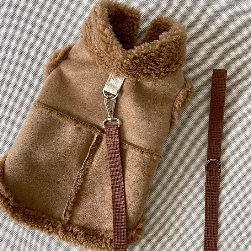 FanzyMarket warm fleece pet vest for small and medium dogs and cats, winter jacket with harness-friendly design.