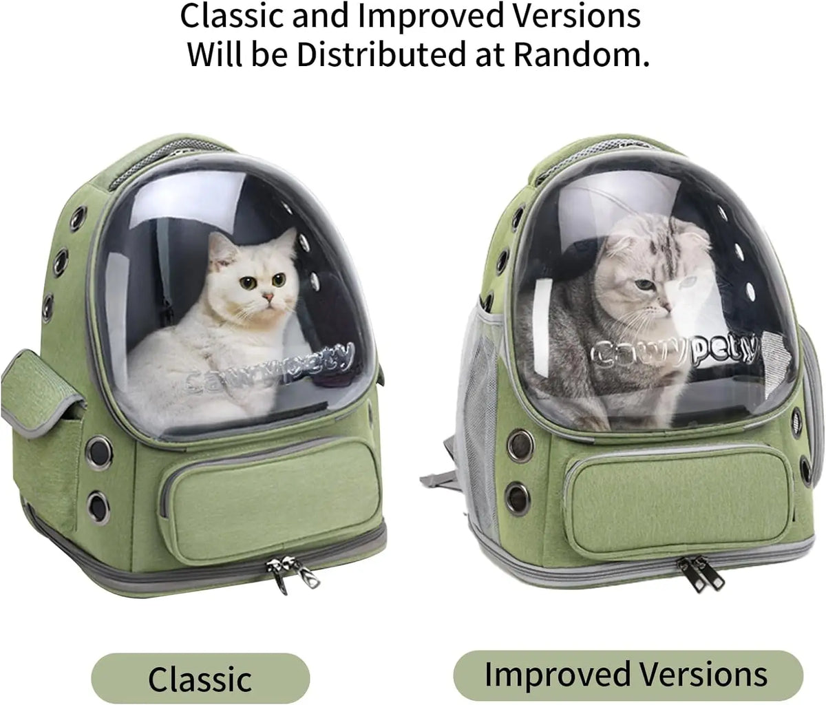 FanzyMarket transparent foldable pet carrier backpack for small cats and dogs, with shoulder strap and clear viewing window.