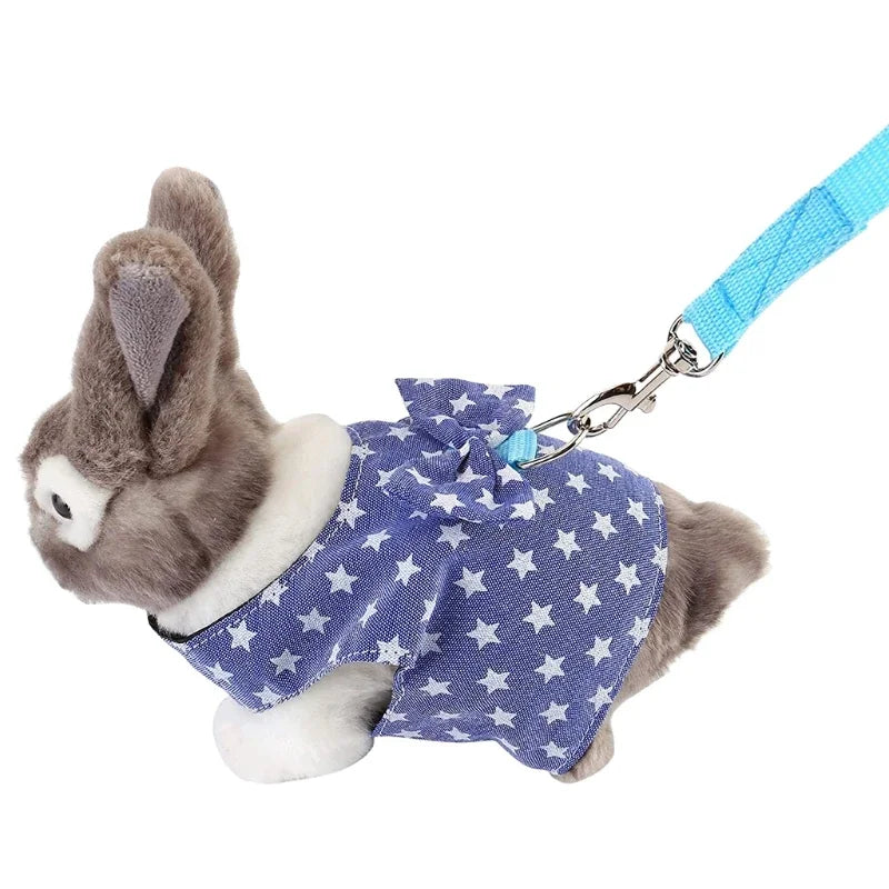 FanzyMarket small animal vest harness and leash set for rabbits, kittens, guinea pigs, adjustable breathable cotton, available in three sizes.