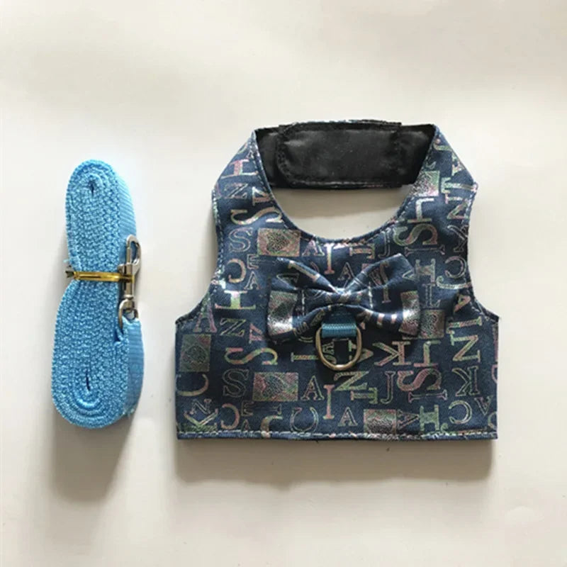 FanzyMarket small animal vest harness and leash set for rabbits, kittens, and guinea pigs, breathable cotton, adjustable in three sizes.