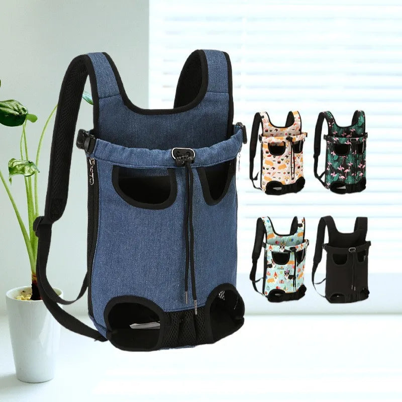 FanzyMarket adjustable double-shoulder pet carrier backpack for small dogs and cats, breathable, hands-free travel and hiking carrier.