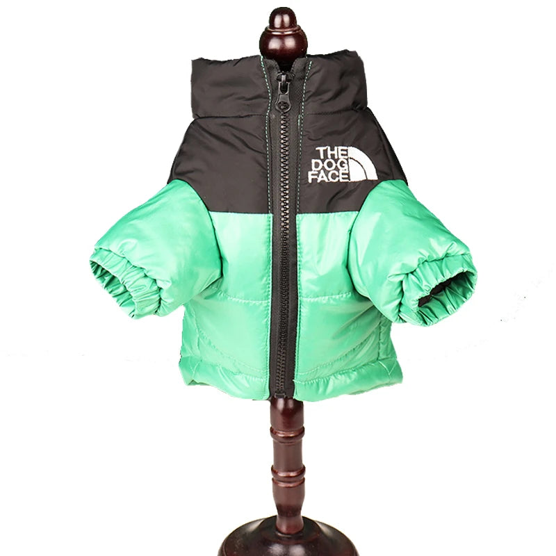 FanzyMarket windproof winter dog jacket with padding and reflective details for small to large dogs, suitable for puppies and adult pets.