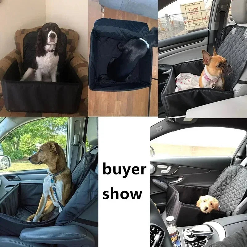 FanzyMarket waterproof dog car seat hammock, wear-resistant pet travel cover for dogs and cats in black, universal fit.