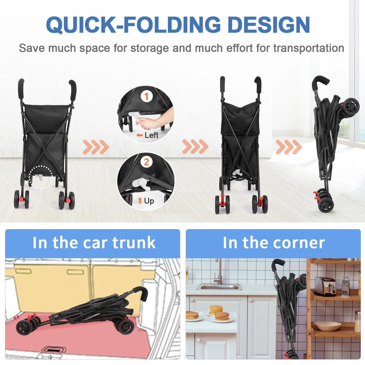 Black FanzyMarket folding multifunctional shopping cart and pet stroller with lightweight design, suitable for market and picnic outings.