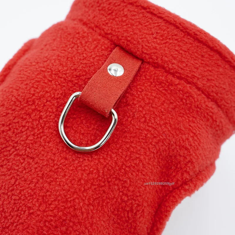 FanzyMarket winter fleece pet jacket vest with D-ring, warm coat for small dog and cat breeds like Chihuahua and French Bulldog.