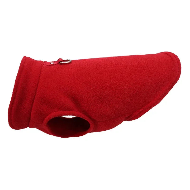 Black winter fleece pet jacket vest with D-ring for small breeds like Chihuahua and French Bulldog, warm and cozy pet apparel.