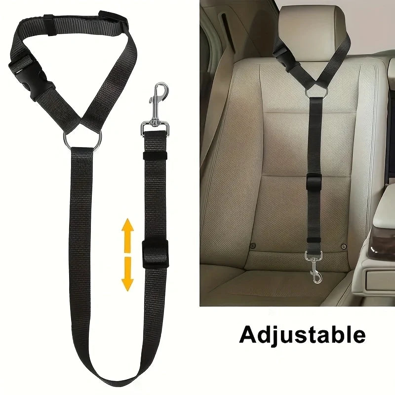 FanzyMarket two-in-one pet car seat belt leash and harness in black, adjustable nylon for dog backseat safety.
