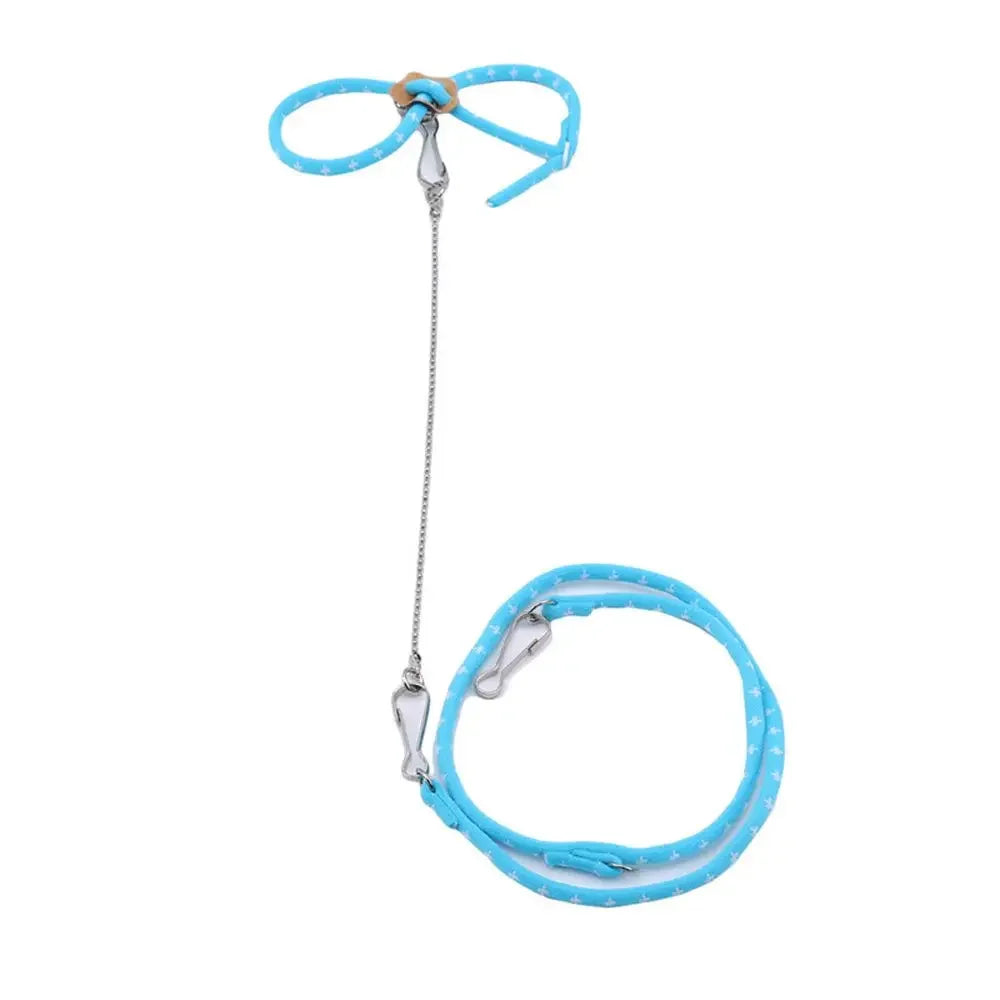 Blue adjustable small pet harness and leash for hamster, rat, or mouse, made of nylon with a bell and breakaway safety clip.