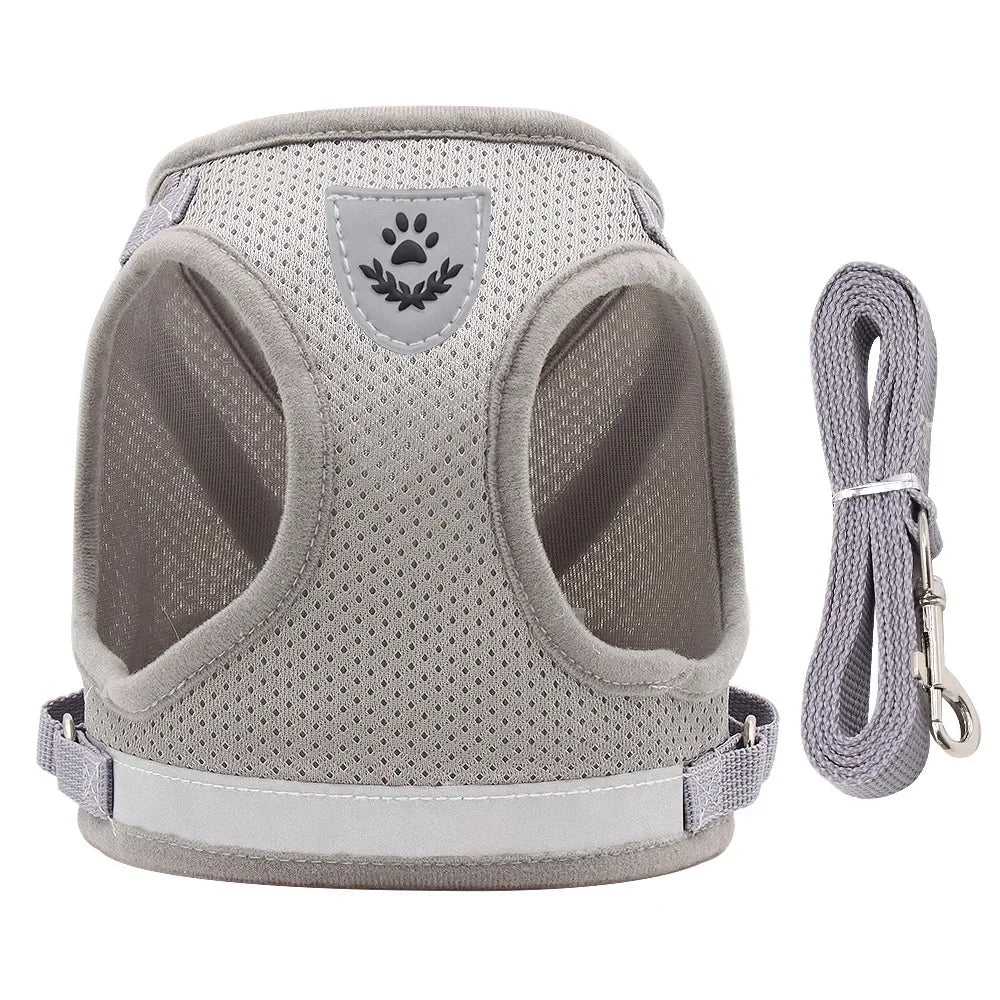 Blue adjustable pet harness and leash set for dogs and cats, featuring a vest-style walking lead by FanzyMarket.