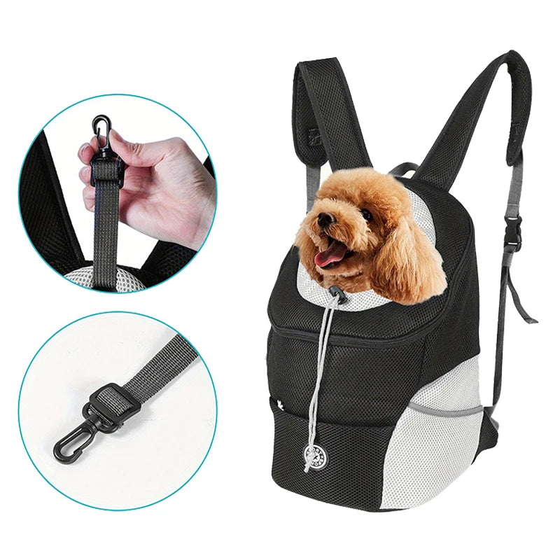 Blue FanzyMarket double-shoulder pet carrier backpack for small dogs, breathable travel bag fits pets up to 12 kg.