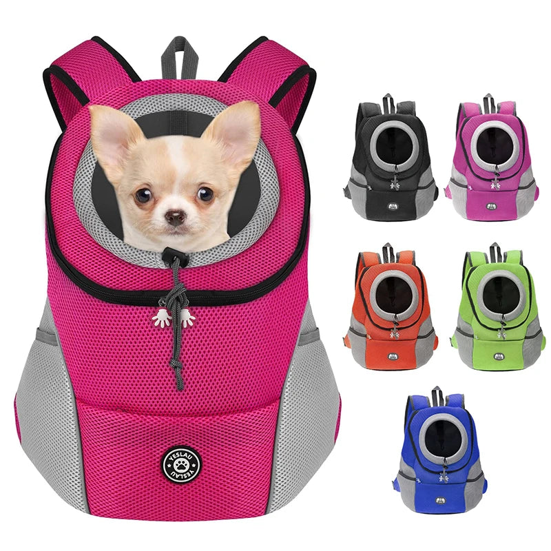 FanzyMarket double-shoulder pet carrier backpack for small dogs, breathable travel dog carrier, fits pets up to 12 kg (26 lb).