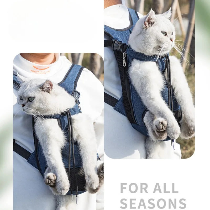 FanzyMarket breathable double-shoulder pet carrier backpack with mesh front for small dogs and cats, portable travel pet supplies.