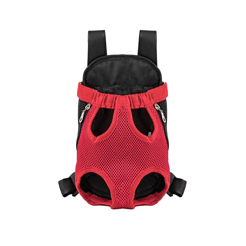 FanzyMarket breathable double-shoulder pet carrier backpack for small dogs and cats with mesh front and back for comfortable travel.