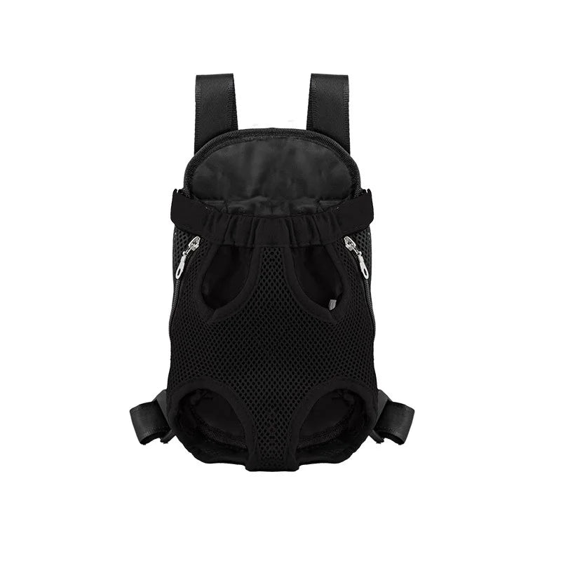 Blue breathable double-shoulder pet carrier backpack by FanzyMarket, featuring mesh panels for small dogs and cats travel comfort.