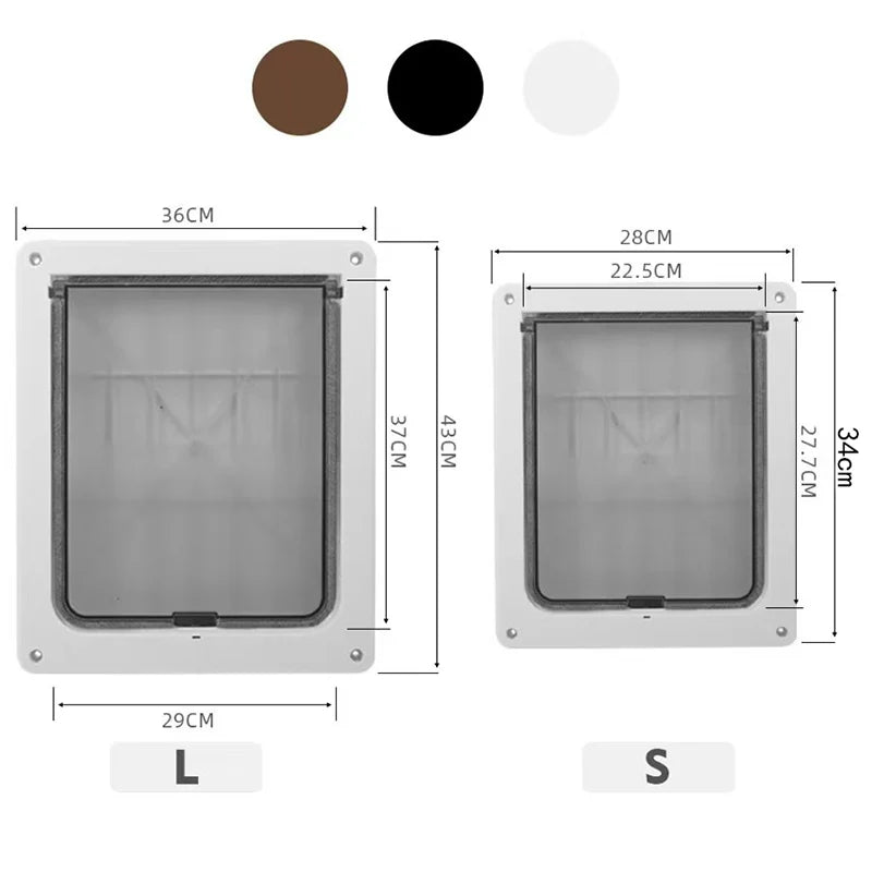 Brown lockable pet door with privacy flap, weatherproof design for dogs and cats, easy to install, available in small and large sizes.