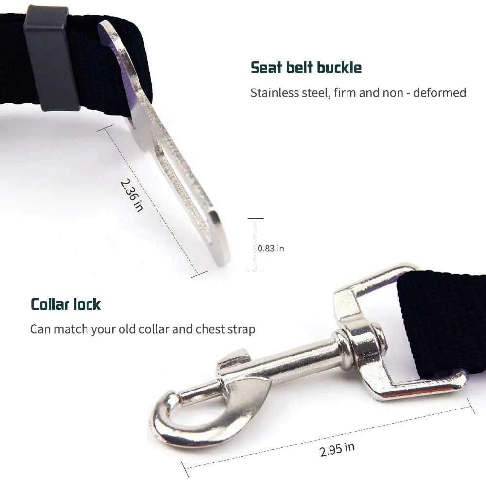 FanzyMarket adjustable pet seat belt for dogs and cats, nylon safety restraint with quick-release clip, fits 17.7 to 28.3 inches.