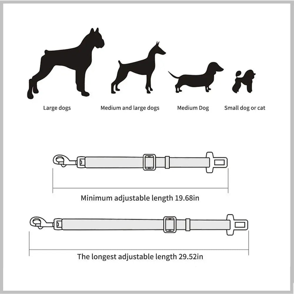 FanzyMarket adjustable nylon pet seat belt for dogs and cats, with quick-release clip, fits 17.7 to 28.3 inches.