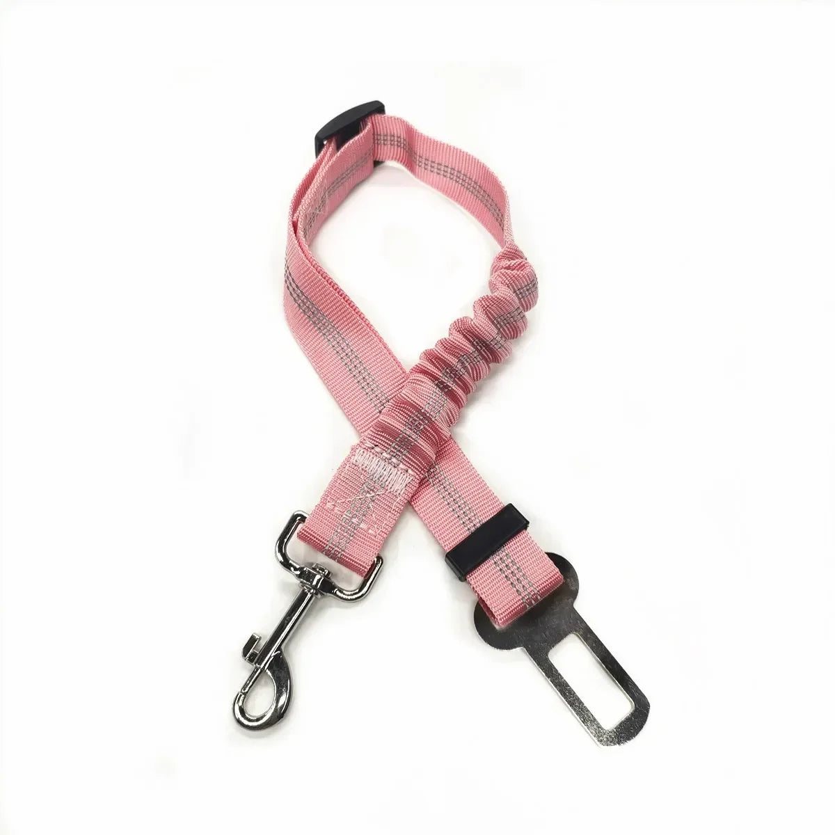 Adjustable FanzyMarket pet seat belt for dogs and cats, nylon safety restraint with quick-release clip, fits 17.7 to 28.3 inches.