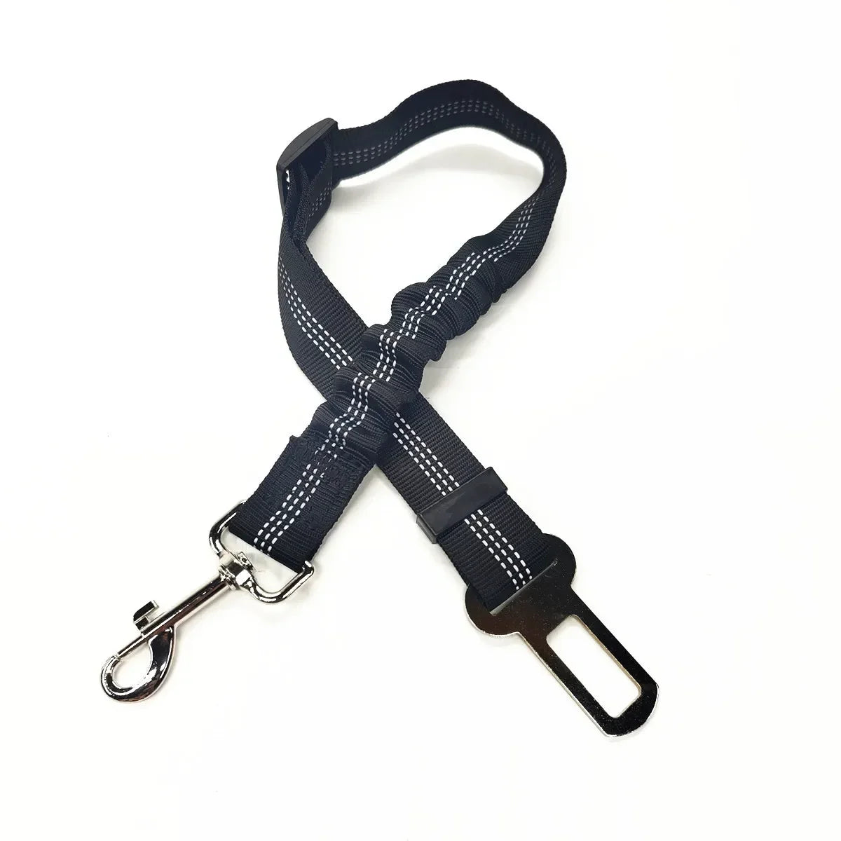 FanzyMarket adjustable pet seat belt for dogs and cats, nylon safety restraint with quick-release clip, 17.7 to 28.3 inches long.
