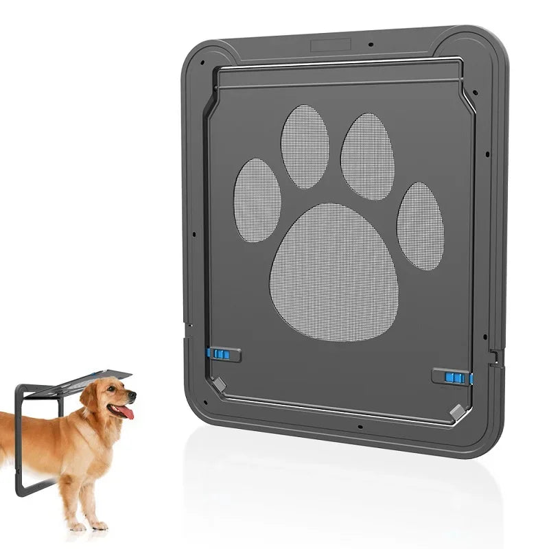 Magnetic lockable pet screen door for cats and small to medium dogs, easy to install, with window and gate mount options in two sizes