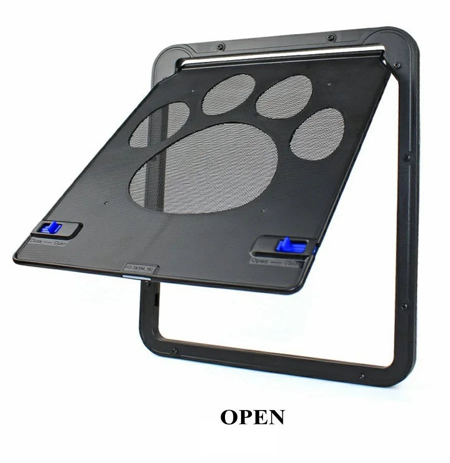Magnetic lockable pet screen door for cats and small to medium dogs, FanzyMarket, window or gate mount, easy to install.