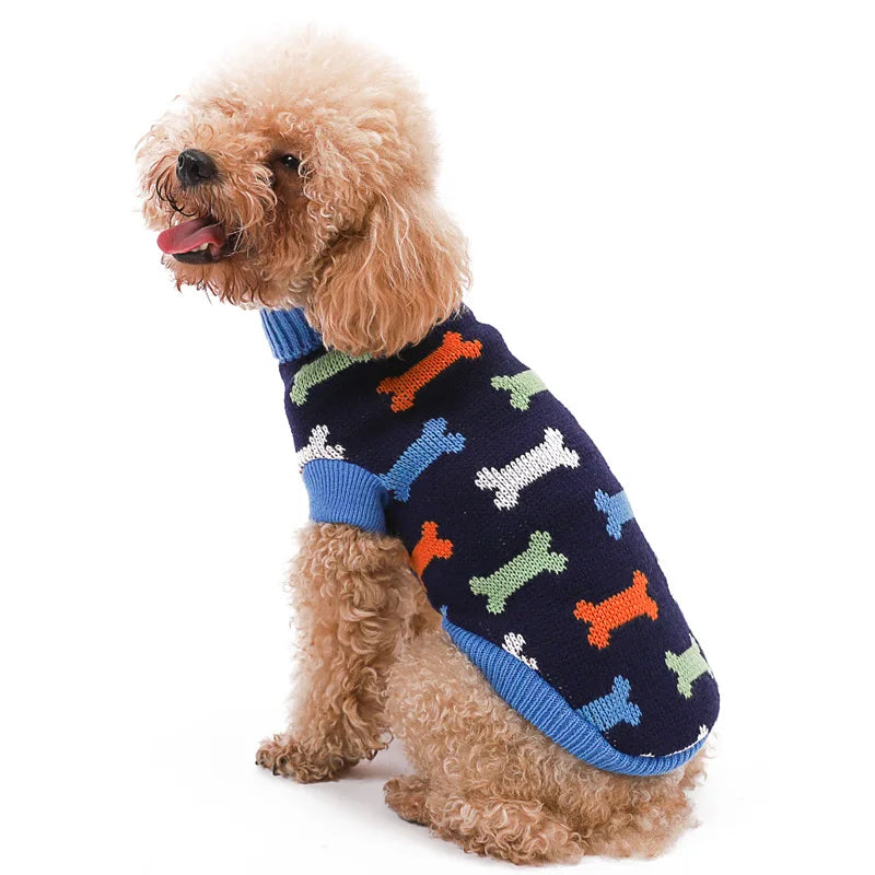Warm knitted pet sweater for small and medium dogs and cats, featuring cozy winter coat in a stylish design by FanzyMarket.