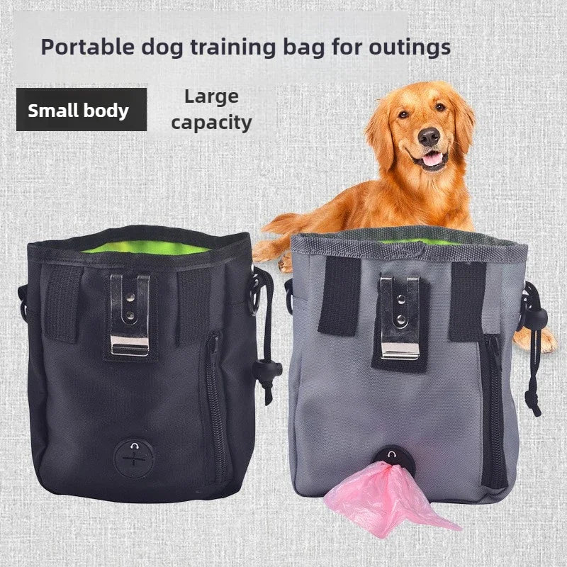 Gray foldable dog and cat treat pouch waist bag by FanzyMarket, portable Oxford snack carrier for hands-free pet training.
