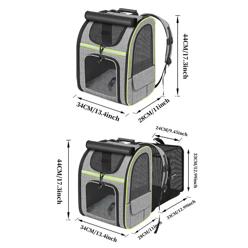FanzyMarket expandable cat carrier backpack with shade cover, breathable mesh, ideal for pet travel and hiking.