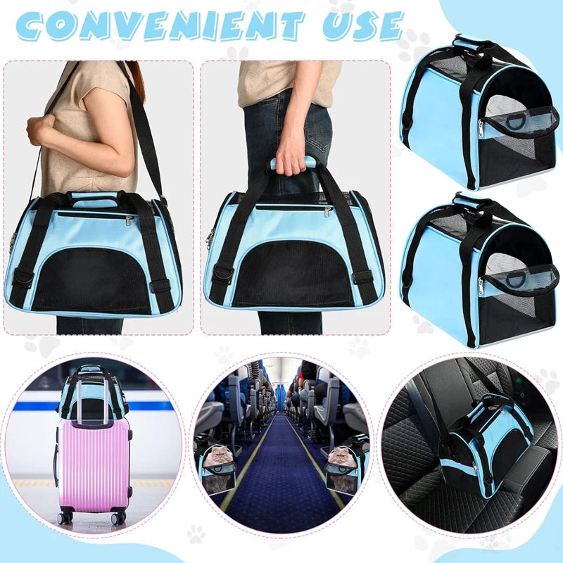 Green FanzyMarket portable mesh pet carrier for cats and small dogs, breathable, foldable travel handbag with adjustable straps.
