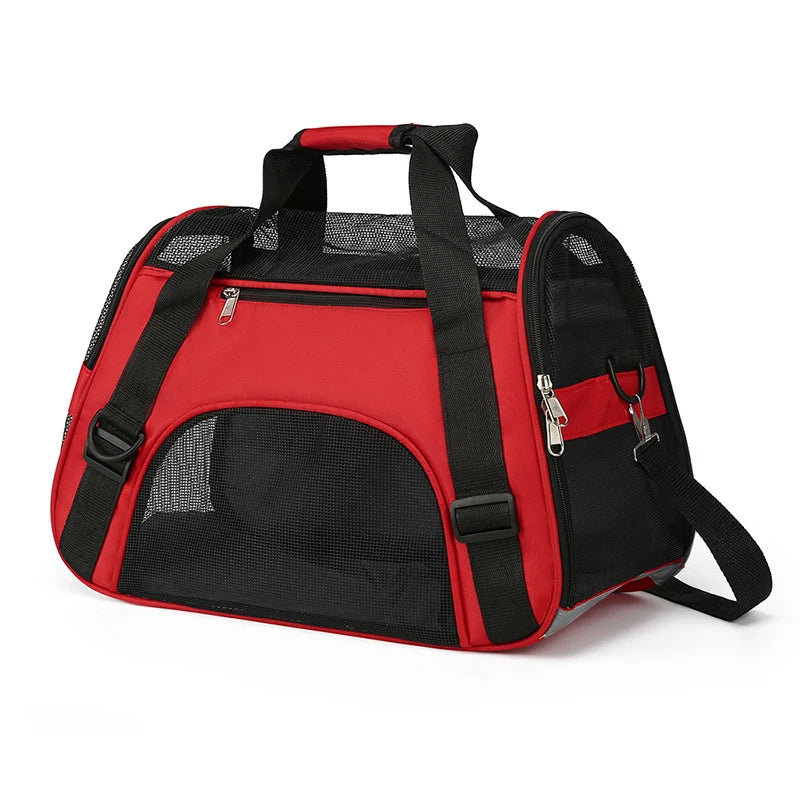 Green FanzyMarket portable mesh pet carrier for cats and small dogs, breathable foldable travel handbag with handles.