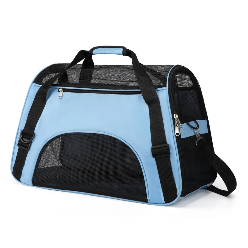 Green portable mesh pet carrier by FanzyMarket, foldable travel handbag for cats and small dogs, breathable and lightweight.