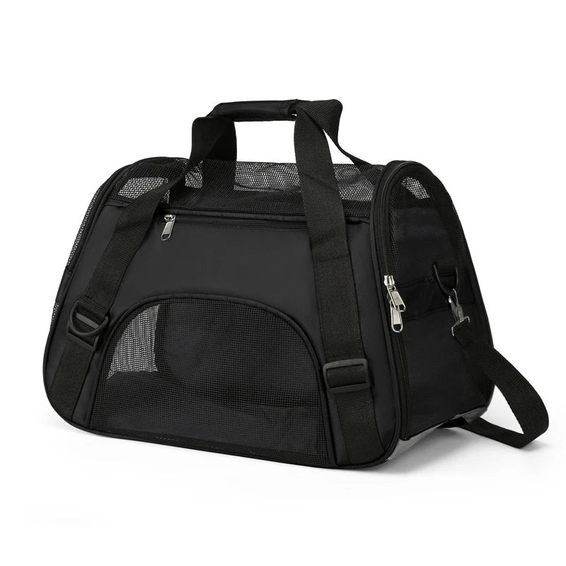 Green portable mesh pet carrier by FanzyMarket, breathable foldable travel handbag for cats and small dogs.