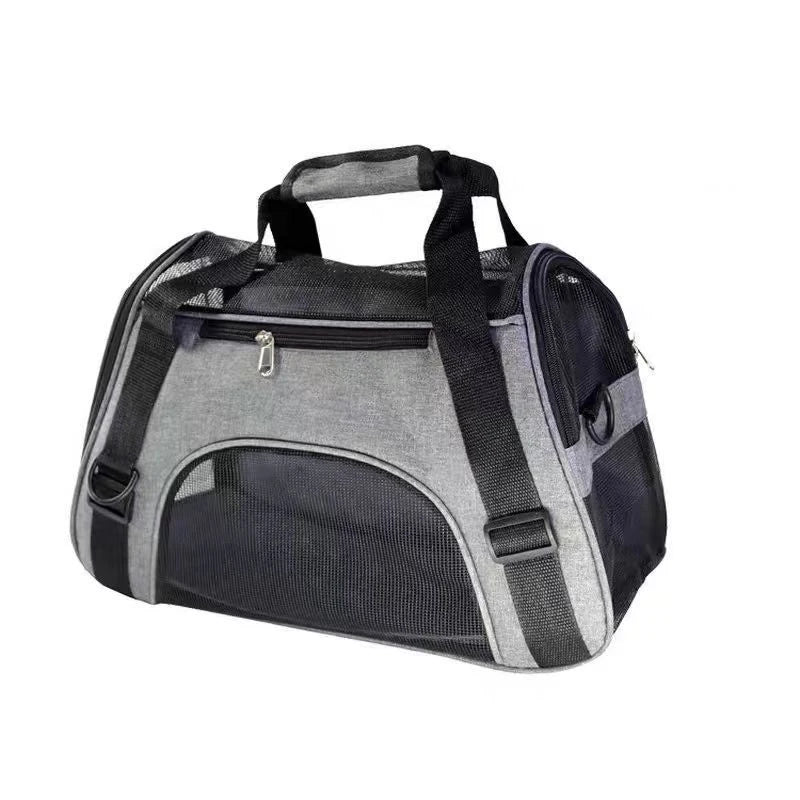Green FanzyMarket portable mesh pet carrier for cats and small dogs, foldable and breathable travel handbag.