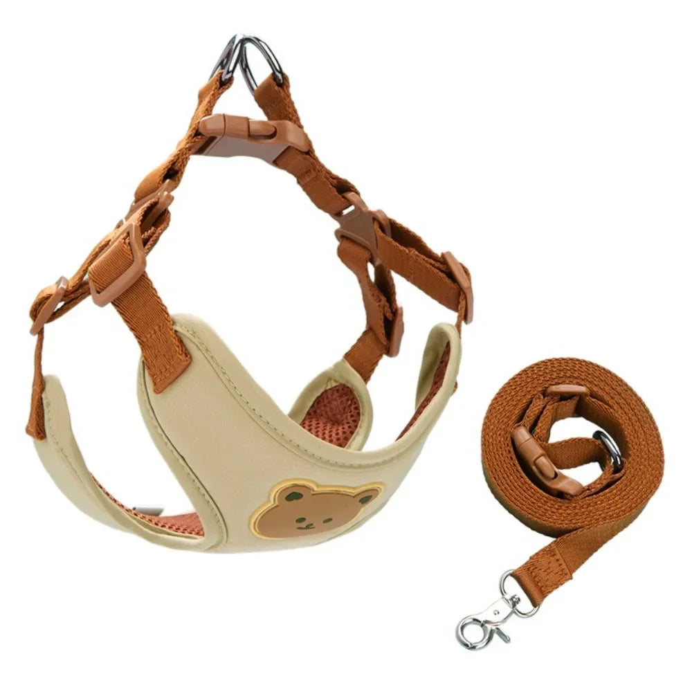 Green adjustable no-pull pet harness and leash for small and medium dogs and cats, with anti-escape chest strap by FanzyMarket.