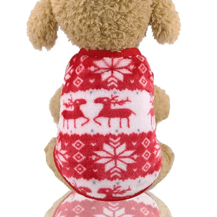 FanzyMarket Christmas dog hoodie with reindeer and Santa design, cozy fleece coat for small to medium dogs in green.