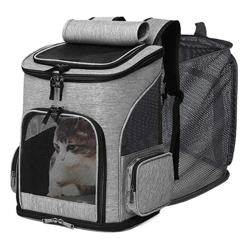 Gray breathable foldable pet carrier backpack for cats and small dogs from FanzyMarket, fits pets up to 6.5 kg.