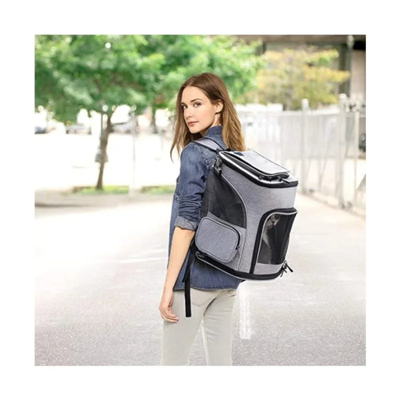 FanzyMarket breathable foldable pet carrier backpack for cats and small dogs, expandable design fits pets up to 6.5 kg.