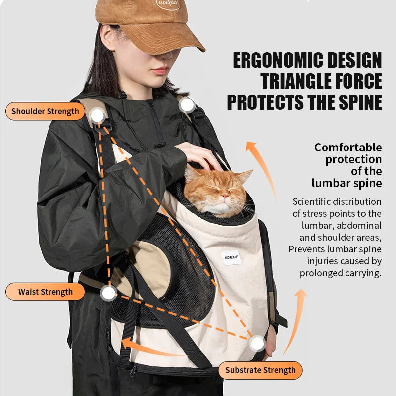 FanzyMarket breathable front-carrier pet backpack for dogs and cats, purple hibiscus design, comfortable shoulder bag for pets.