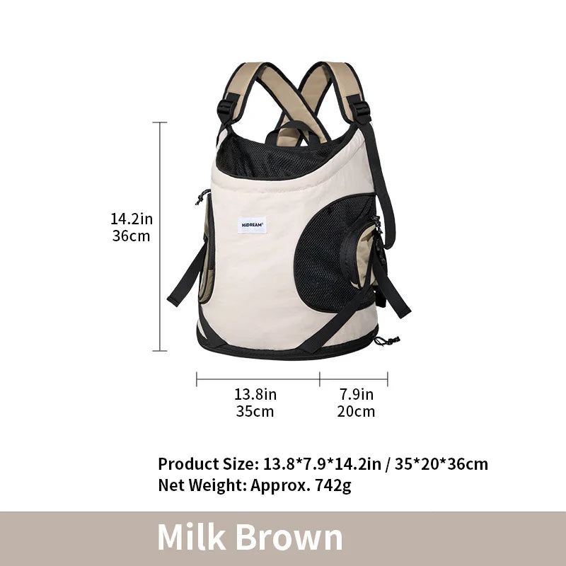 FanzyMarket breathable front-carrier pet backpack for dogs and cats, purple hibiscus design, comfortable shoulder bag for pets