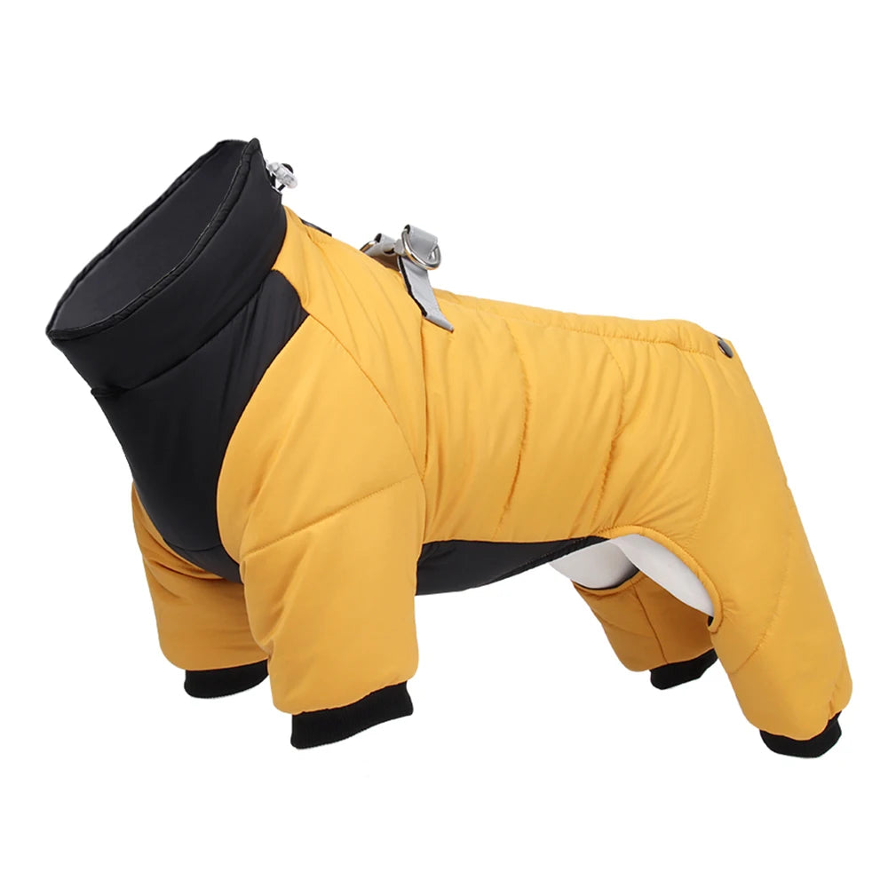Blue waterproof padded winter dog jacket by FanzyMarket, warm thick coat for small and medium dogs like Chihuahua and French Bulldog.